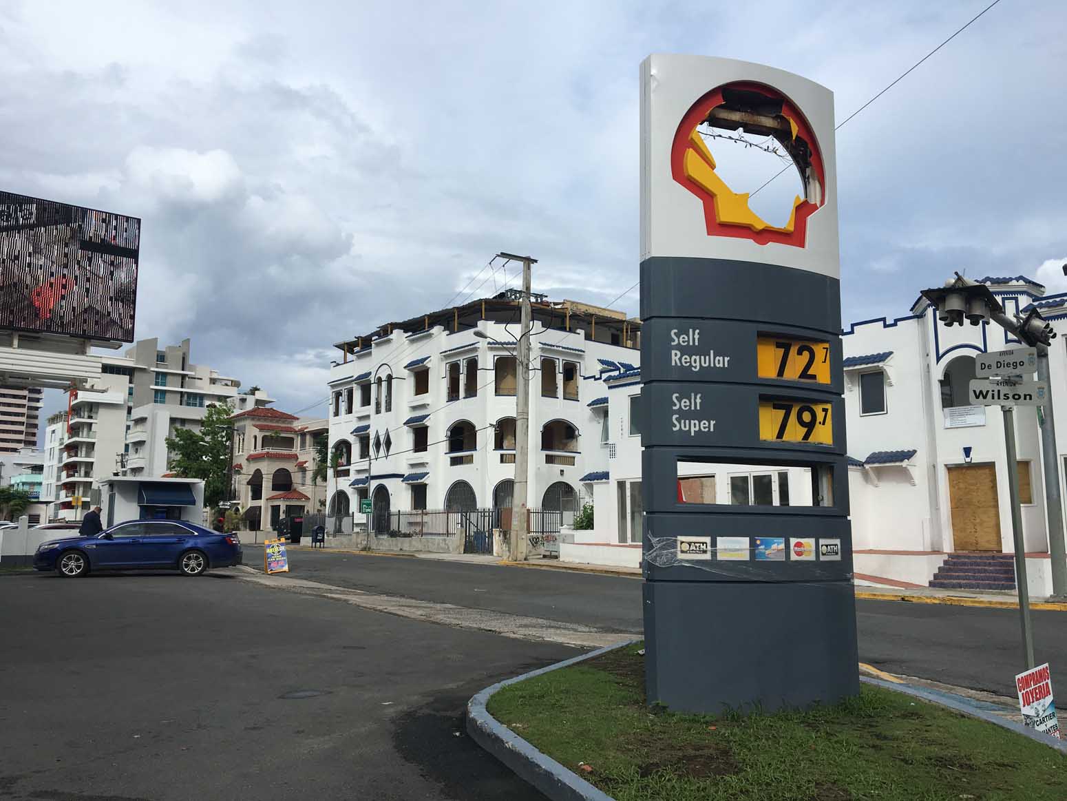 This Shell petrol station sign took a battering